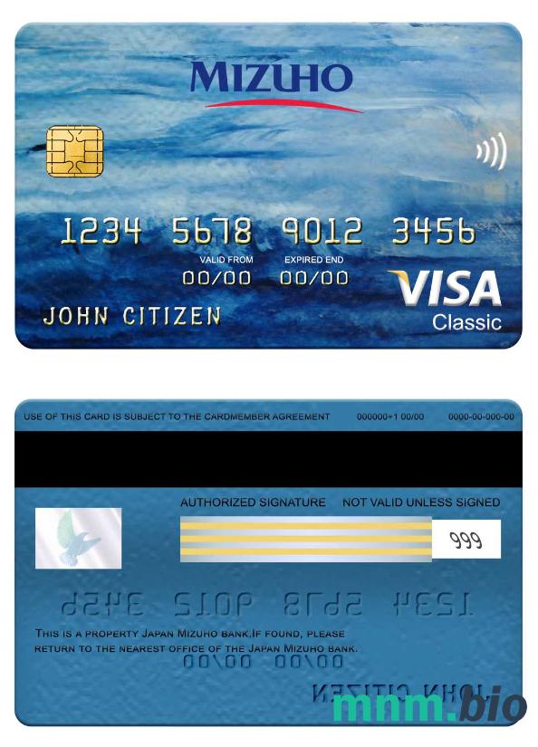 Japan Mizuho bank visa klasyczny karta przykład w formacie PSD